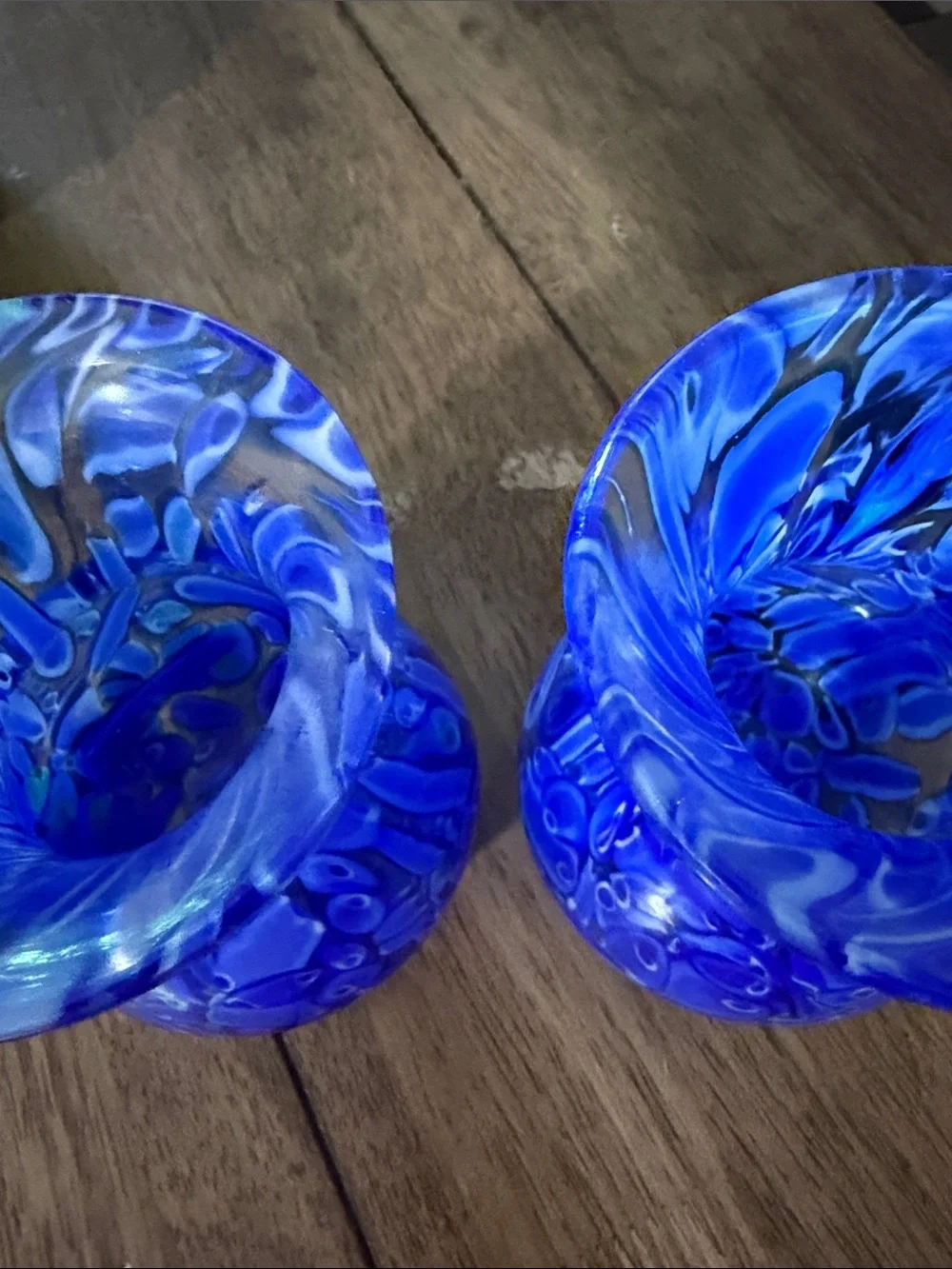 Hand-Blown Blue Art Glass Bud Vases - Pair 5 1/2''‎